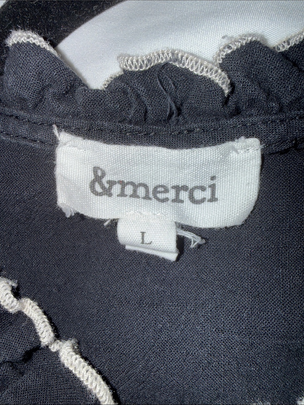 Women's Black Button-Down Top with Cream Embroidered Motif - Picture 4 of 4